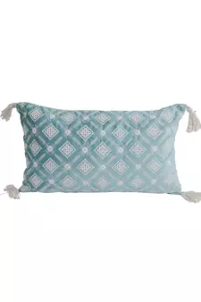 Eyda Super Soft Turquoise Blue Color Set of 2 Embroidered Cushion Cover