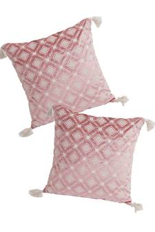 Eyda Super Soft Pink Color Set of 2 Embroidered Cushion Cover