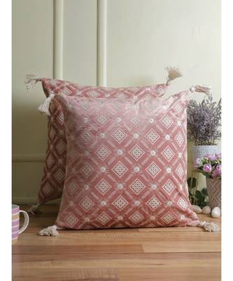 Eyda Super Soft Pink Color Set of 2 Embroidered Cushion Cover 3