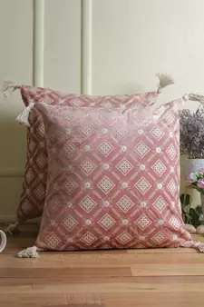 Eyda Super Soft Pink Color Set of 2 Embroidered Cushion Cover
