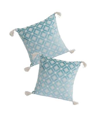 Eyda Super Soft Turquoise Blue Color Set of 2 Embroidered Cushion Cover 1
