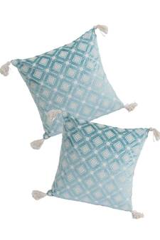 Eyda Super Soft Turquoise Blue Color Set of 2 Embroidered Cushion Cover