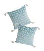 Eyda Super Soft Turquoise Blue Color Set of 2 Embroidered Cushion Cover