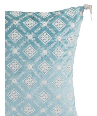 Eyda Super Soft Turquoise Blue Color Set of 2 Embroidered Cushion Cover 2
