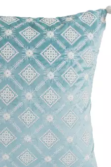 Eyda Super Soft Turquoise Blue Color Set of 2 Embroidered Cushion Cover