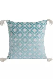 Eyda Super Soft Turquoise Blue Color Set of 2 Embroidered Cushion Cover