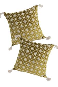 Eyda Super Soft Green Color Set of 2 Embroidered Cushion Cover