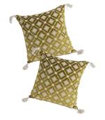 Eyda Super Soft Green Color Set of 2 Embroidered Cushion Cover