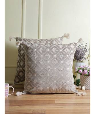 Eyda Super Soft Grey Color Set of 2 Embroidered Cushion Cover 3