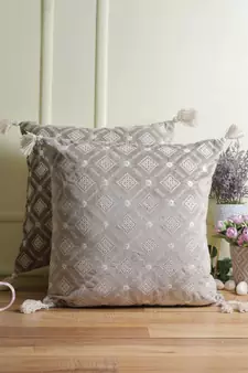 Eyda Super Soft Grey Color Set of 2 Embroidered Cushion Cover