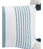 Eyda Decorative White and Green Striped Set of 2 Cushion Cover