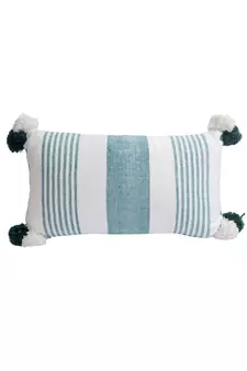 Eyda Decorative White and Green Striped Set of 2 Cushion Cover