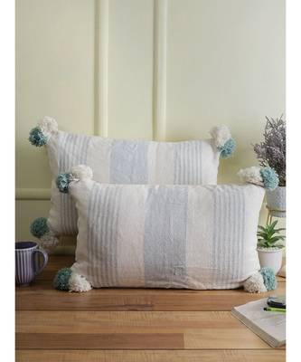 Eyda Decorative White Color Striped Set of 2 Cushion Cover 3
