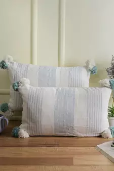Eyda Decorative White Color Striped Set of 2 Cushion Cover