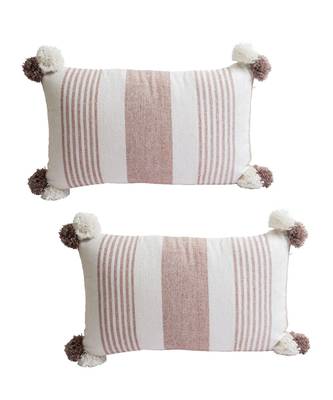 Eyda Decorative White and Brown Color Striped Set of 2 Cushion Cover 2