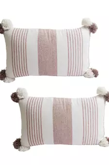 Eyda Decorative White and Brown Color Striped Set of 2 Cushion Cover