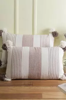 Eyda Decorative White and Brown Color Striped Set of 2 Cushion Cover