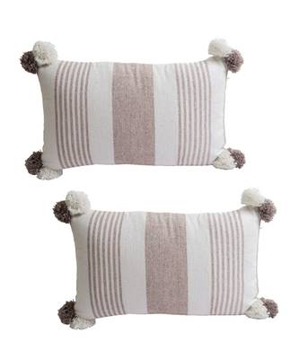 Eyda Decorative White and Brown Color Striped Set of 2 Cushion Cover 2