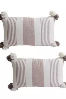 Eyda Decorative White and Brown Color Striped Set of 2 Cushion Cover