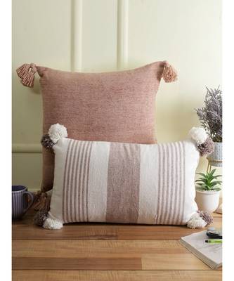 Eyda Decorative White and Brown Color Striped Set of 2 Cushion Cover 3