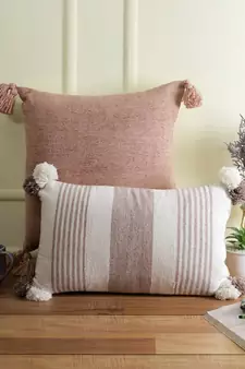 Eyda Decorative White and Brown Color Striped Set of 2 Cushion Cover