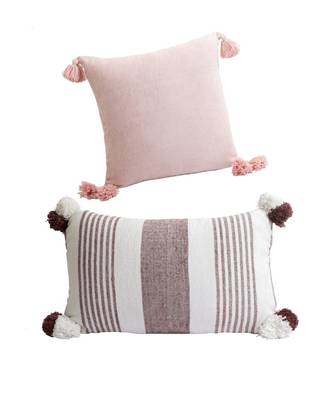 Eyda Decorative Pink and Brown Color Striped Set of 2 Cushion Cover 2