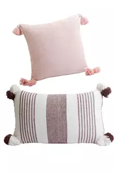 Eyda Decorative Pink and Brown Color Striped Set of 2 Cushion Cover