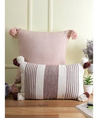 Eyda Decorative Pink and Brown Color Striped Set of 2 Cushion Cover 4