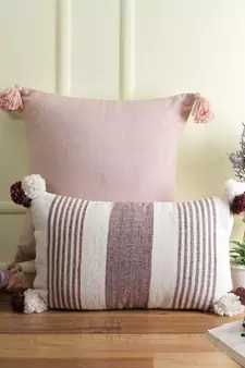 Eyda Decorative Pink and Brown Color Striped Set of 2 Cushion Cover