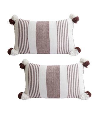 Eyda Decorative White and Brown Color Striped Set of 2 Cushion Cover 1