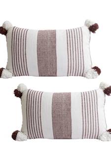 Eyda Decorative White and Brown Color Striped Set of 2 Cushion Cover