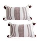 Eyda Decorative White and Brown Color Striped Set of 2 Cushion Cover