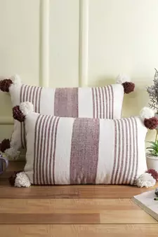 Eyda Decorative White and Brown Color Striped Set of 2 Cushion Cover