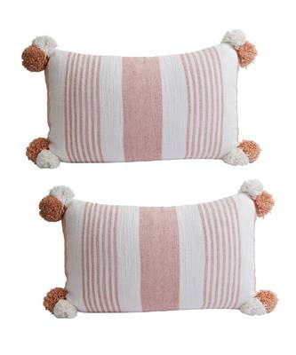Eyda Decorative White and Pink Color Striped Set of 2 Cushion Cover 3