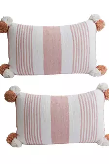 Eyda Decorative White and Pink Color Striped Set of 2 Cushion Cover