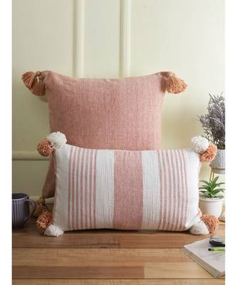 Eyda Decorative White and Pink Color Striped Set of 2 Cushion Cover 5