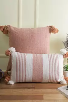 Eyda Decorative White and Pink Color Striped Set of 2 Cushion Cover