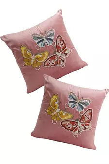 Eyda Velvet Pink Color Beaded Sequin Set of 2 Cushion Cover