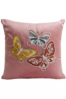 Eyda Velvet Pink Color Beaded Sequin Set of 2 Cushion Cover