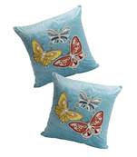 Eyda Velvet Turquoise Blue Color Beaded Sequin Set of 2 Cushion Cover