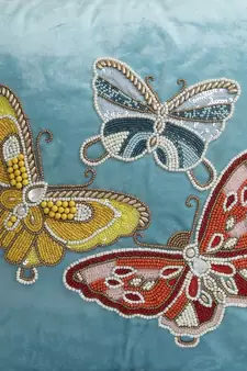 Eyda Velvet Turquoise Blue Color Beaded Sequin Set of 2 Cushion Cover