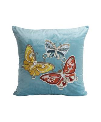 Eyda Velvet Turquoise Blue Color Beaded Sequin Set of 2 Cushion Cover 4