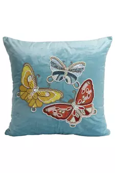 Eyda Velvet Turquoise Blue Color Beaded Sequin Set of 2 Cushion Cover