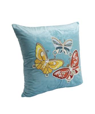 Eyda Velvet Turquoise Blue Color Beaded Sequin Set of 2 Cushion Cover 5