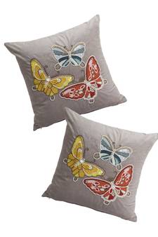 Eyda Velvet Grey Color Beaded Sequin Set of 2 Cushion Cover