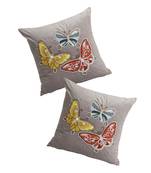 Eyda Velvet Grey Color Beaded Sequin Set of 2 Cushion Cover