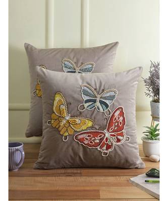 Eyda Velvet Grey Color Beaded Sequin Set of 2 Cushion Cover 3