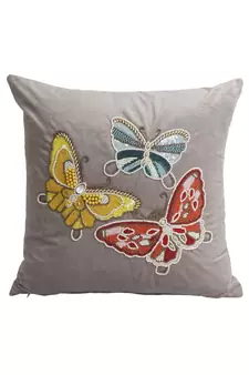 Eyda Velvet Grey Color Beaded Sequin Set of 2 Cushion Cover