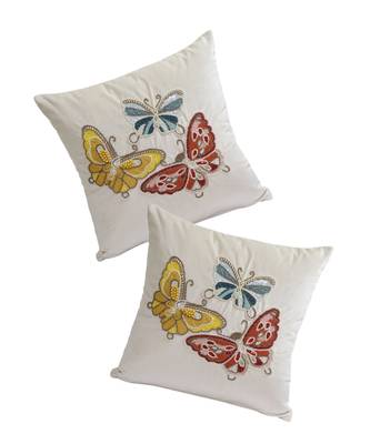 Eyda Velvet White Color Beaded Sequin Set of 2 Cushion Cover 1