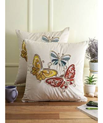 Eyda Velvet White Color Beaded Sequin Set of 2 Cushion Cover 3